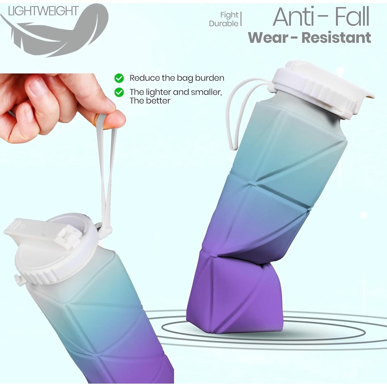 Botella de Agua Plegable QABIRK 620ml Silicona A Prueba de Fugas