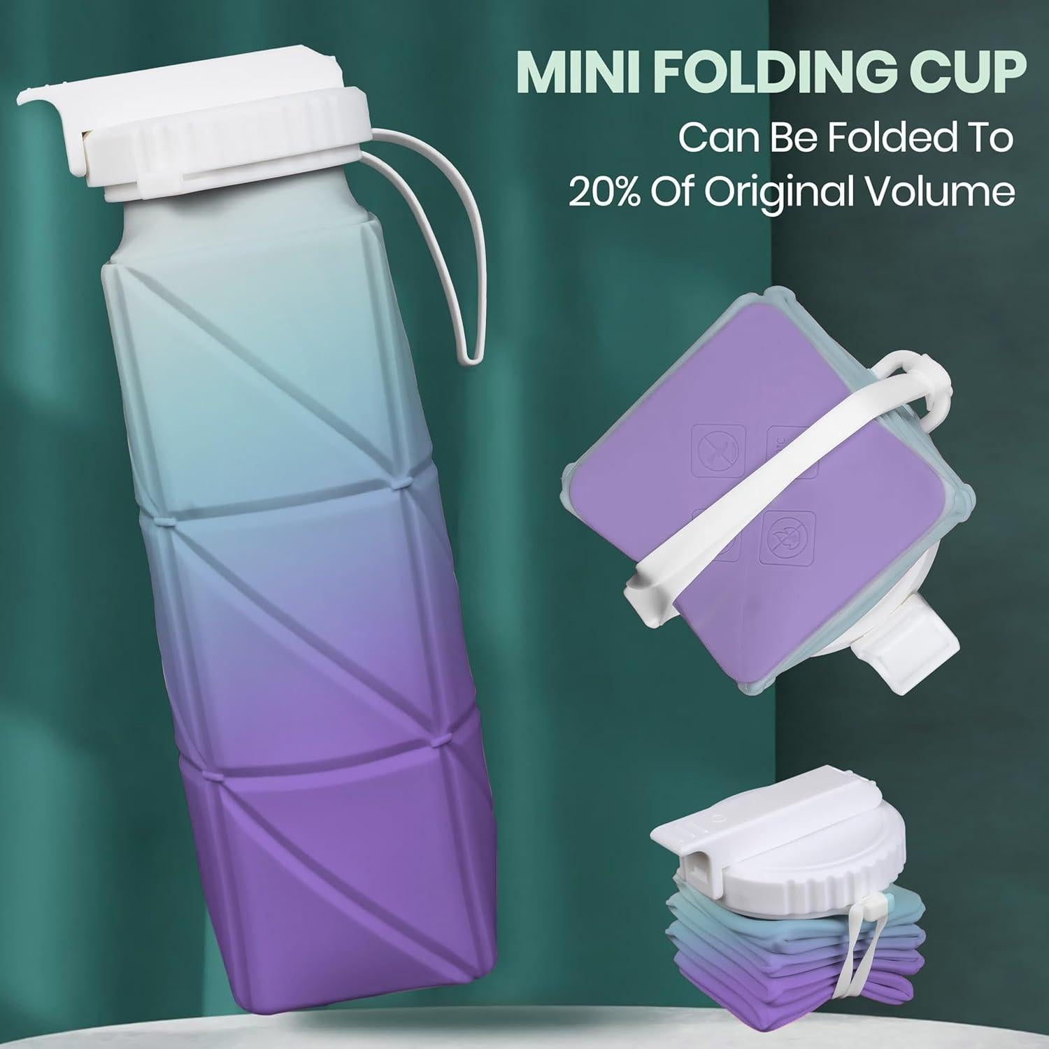 Botella de Agua Plegable QABIRK 620ml Silicona A Prueba de Fugas