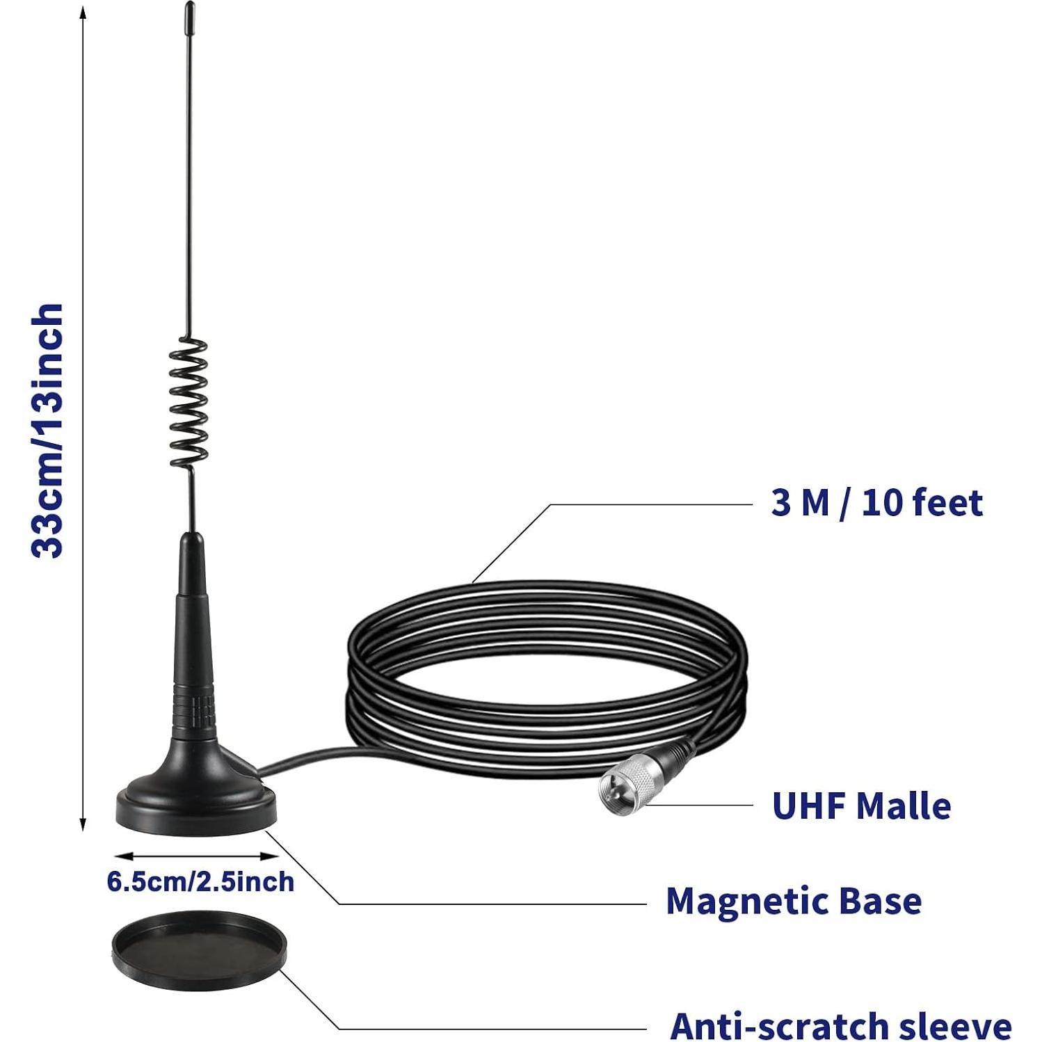 Antena CB de Base Magnética Eifagur 27MHz 33cm con Adaptador