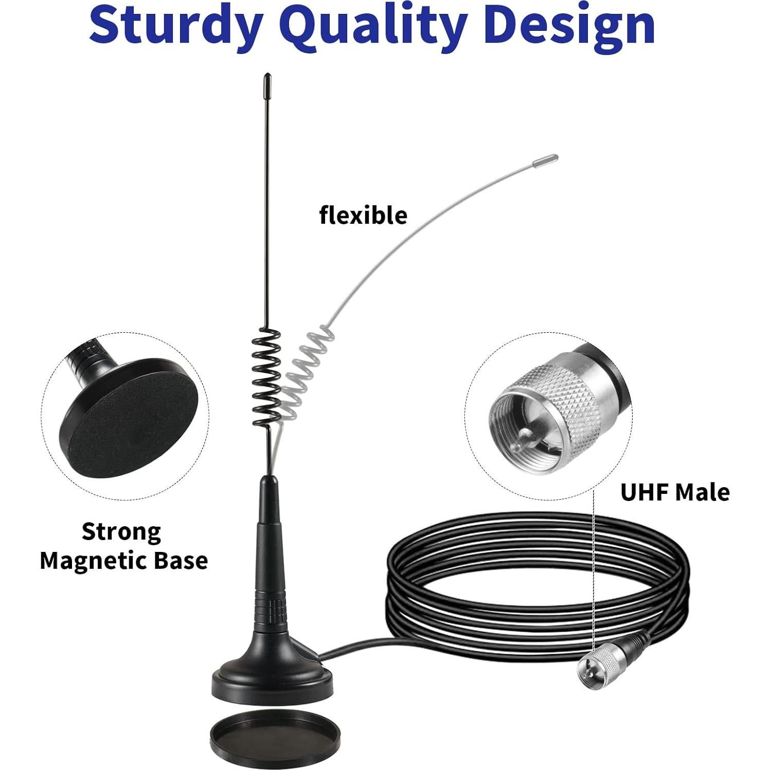 Antena CB de Base Magnética Eifagur 27MHz 33cm con Adaptador