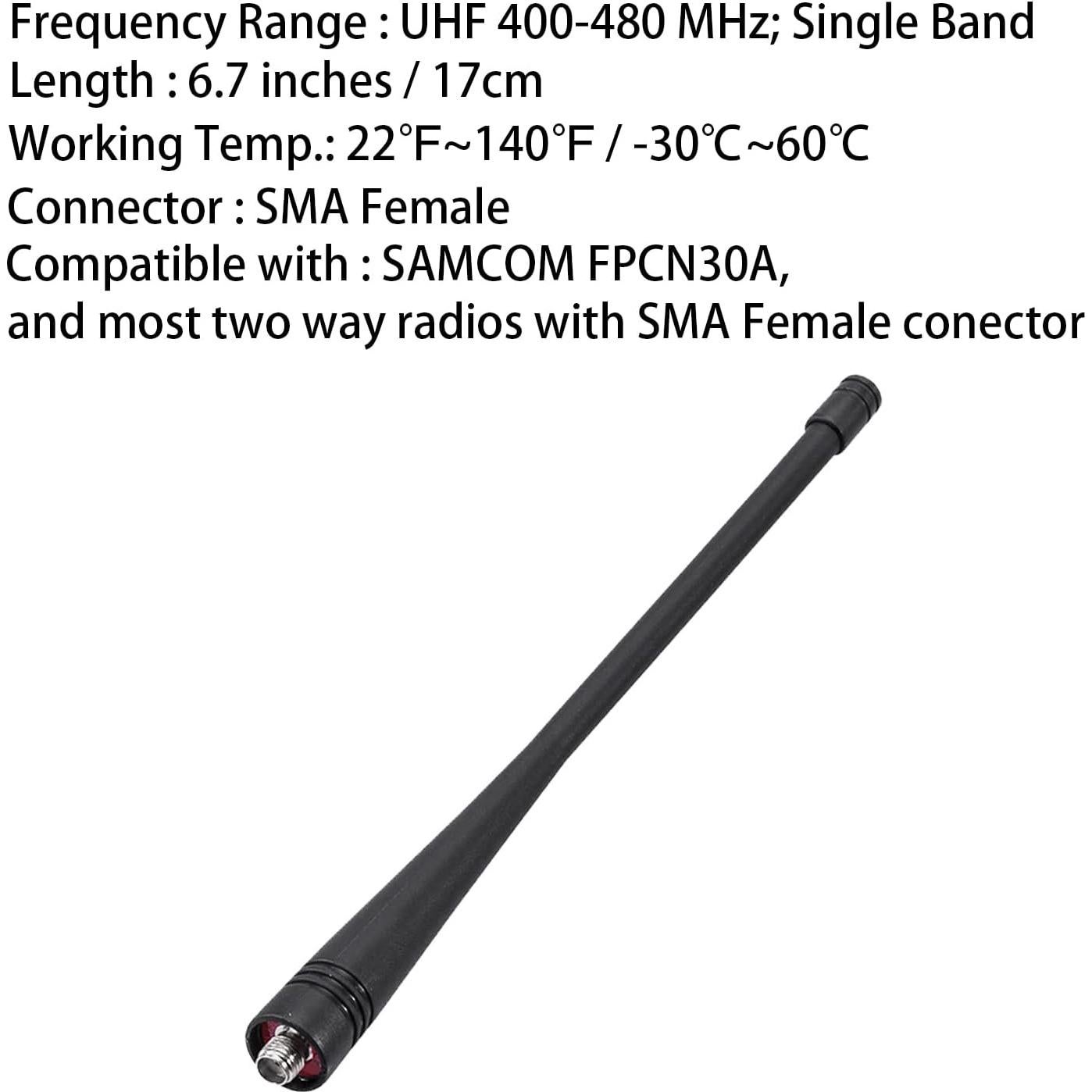 Antena Larga SAMCOM 17 cm SMA-Femenino UHF 400-480MHz (6pcs)