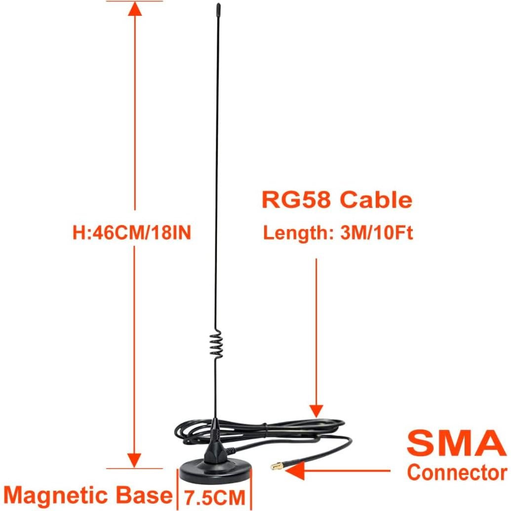 Antena Móvil Doble Banda VHF UHF Anshi SMA 45.72 cm