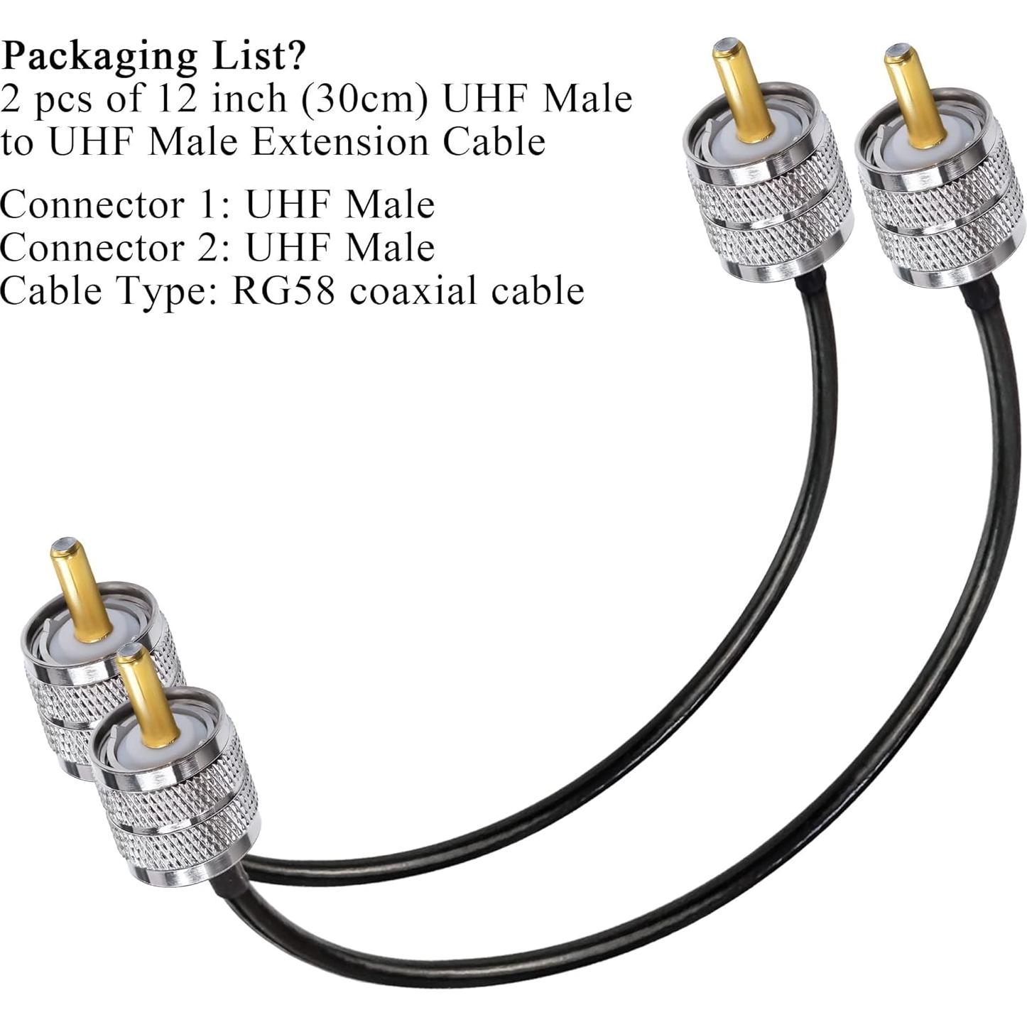 Cable Coaxial RG58 UHF Macho a Macho 30cm Tuolnk - 2 Piezas