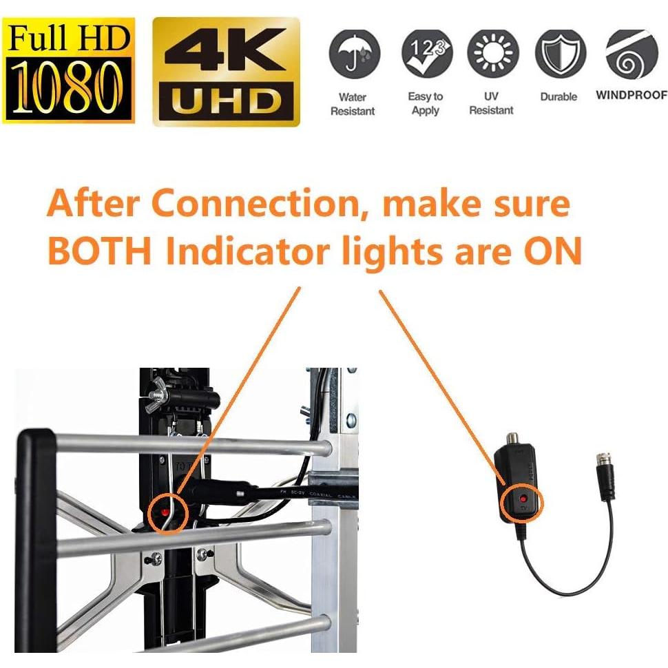 Antena Amplificada HDTV McDuory 150 Millas UHF/VHF - Incluye Poste y Cable