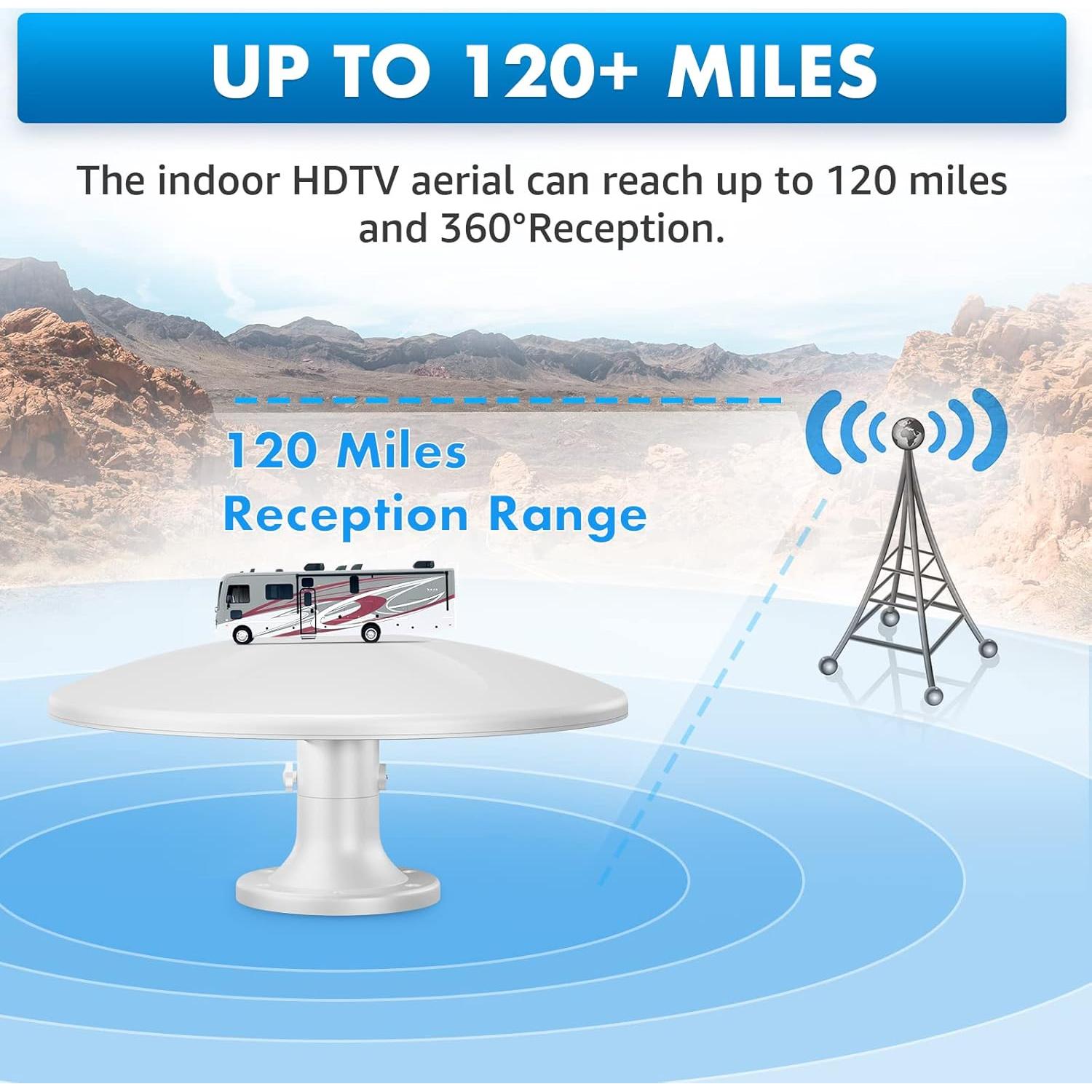 Antena de TV Exterior 360° DTB TECH JS21 Amplificada 4K Beige