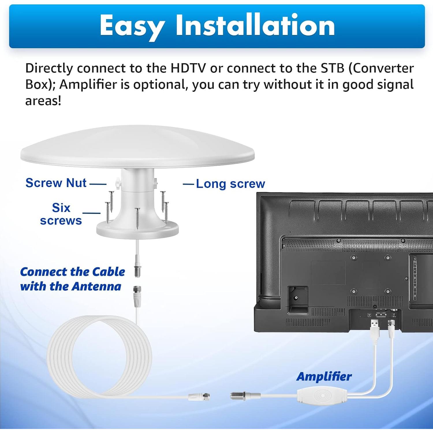 Antena de TV Exterior 360° DTB TECH JS21 Amplificada 4K Beige