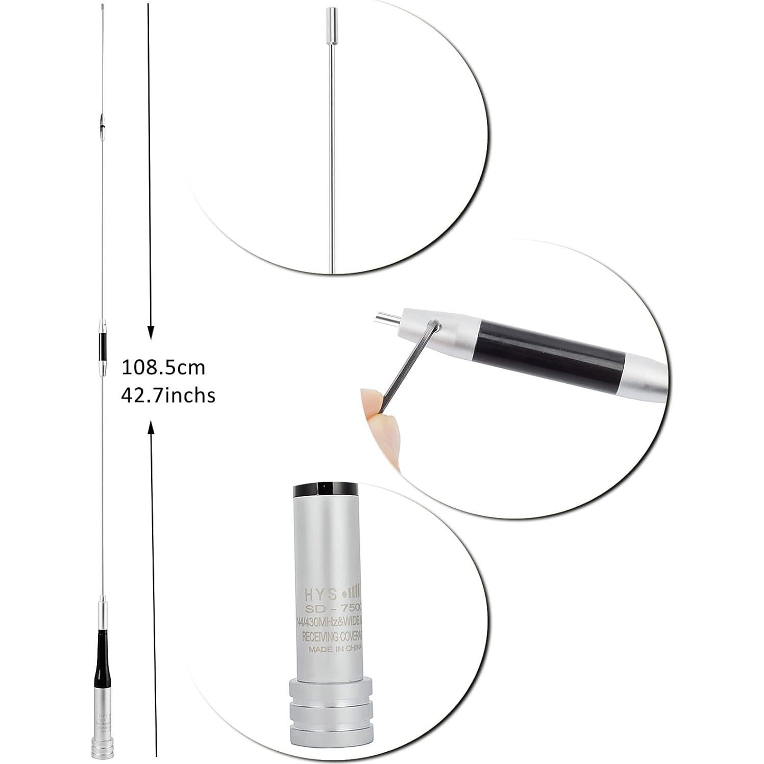 Antena de Radio Móvil HYS VHF/UHF 108.5cm 144/430MHz Doble Banda