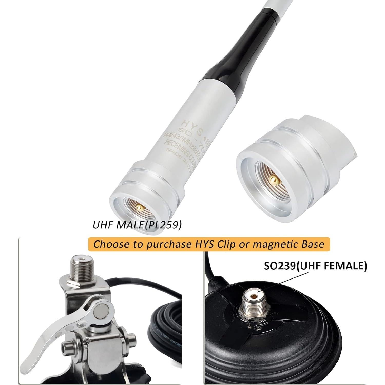 Antena de Radio Móvil HYS VHF/UHF 108.5cm 144/430MHz Doble Banda