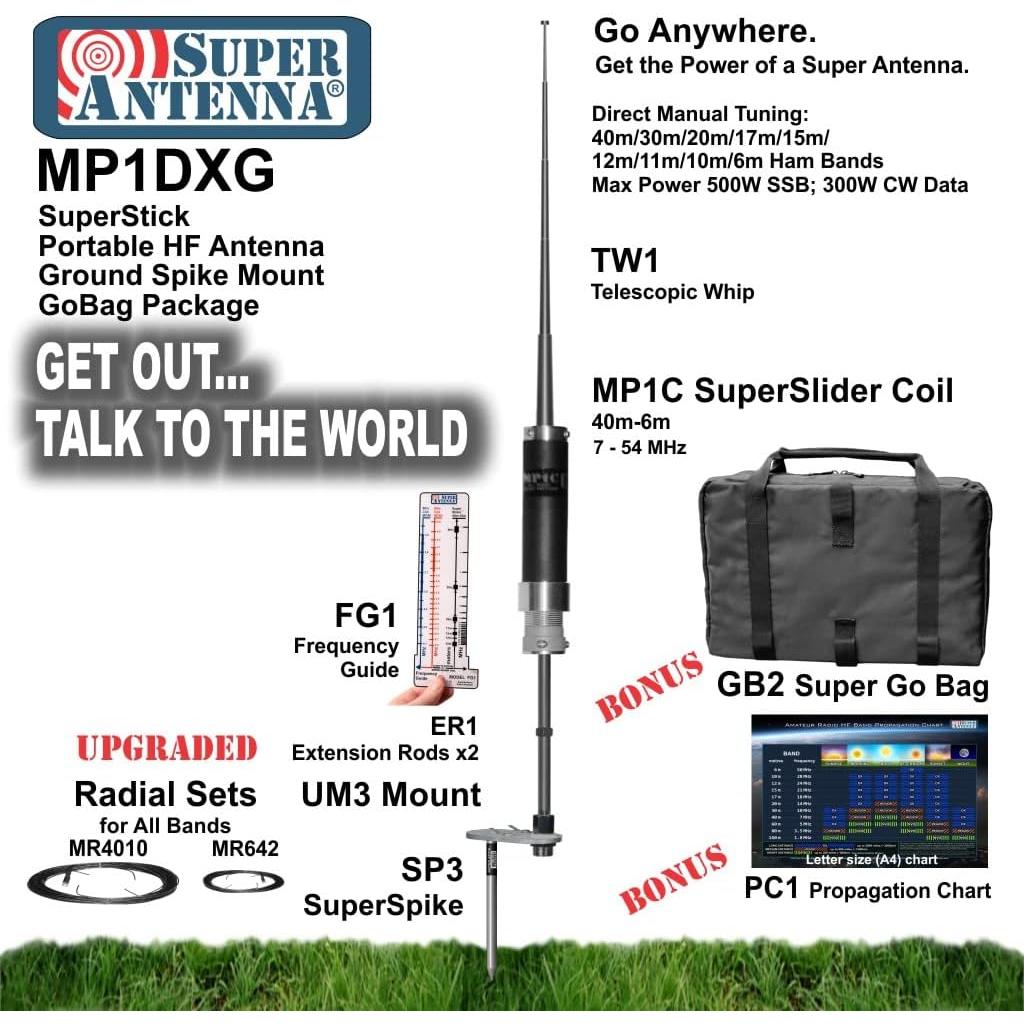 Antena HF Portátil Super Antena MP1DXG con Montaje a Tierra