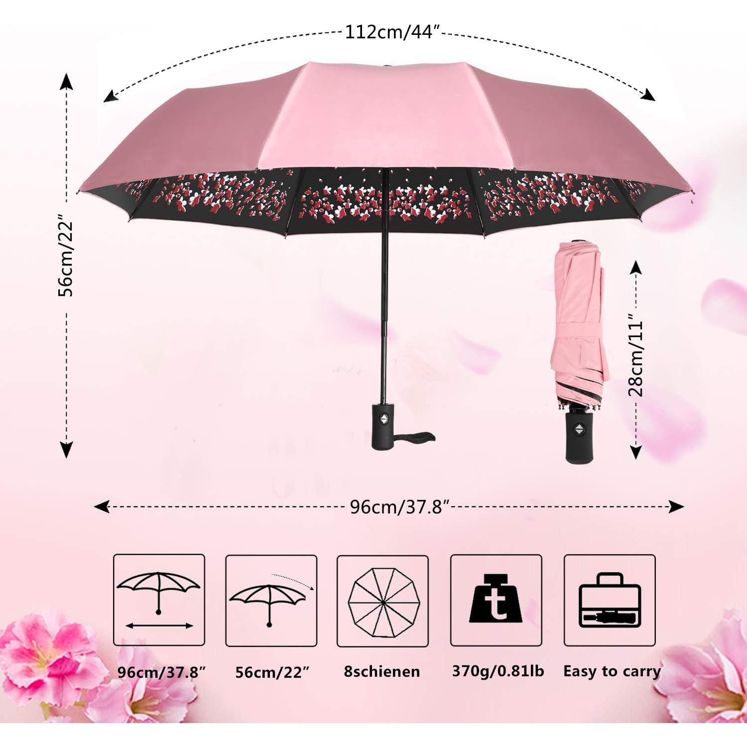 Paraguas Plegable Sakura Rosa a Prueba de Viento y Lluvia