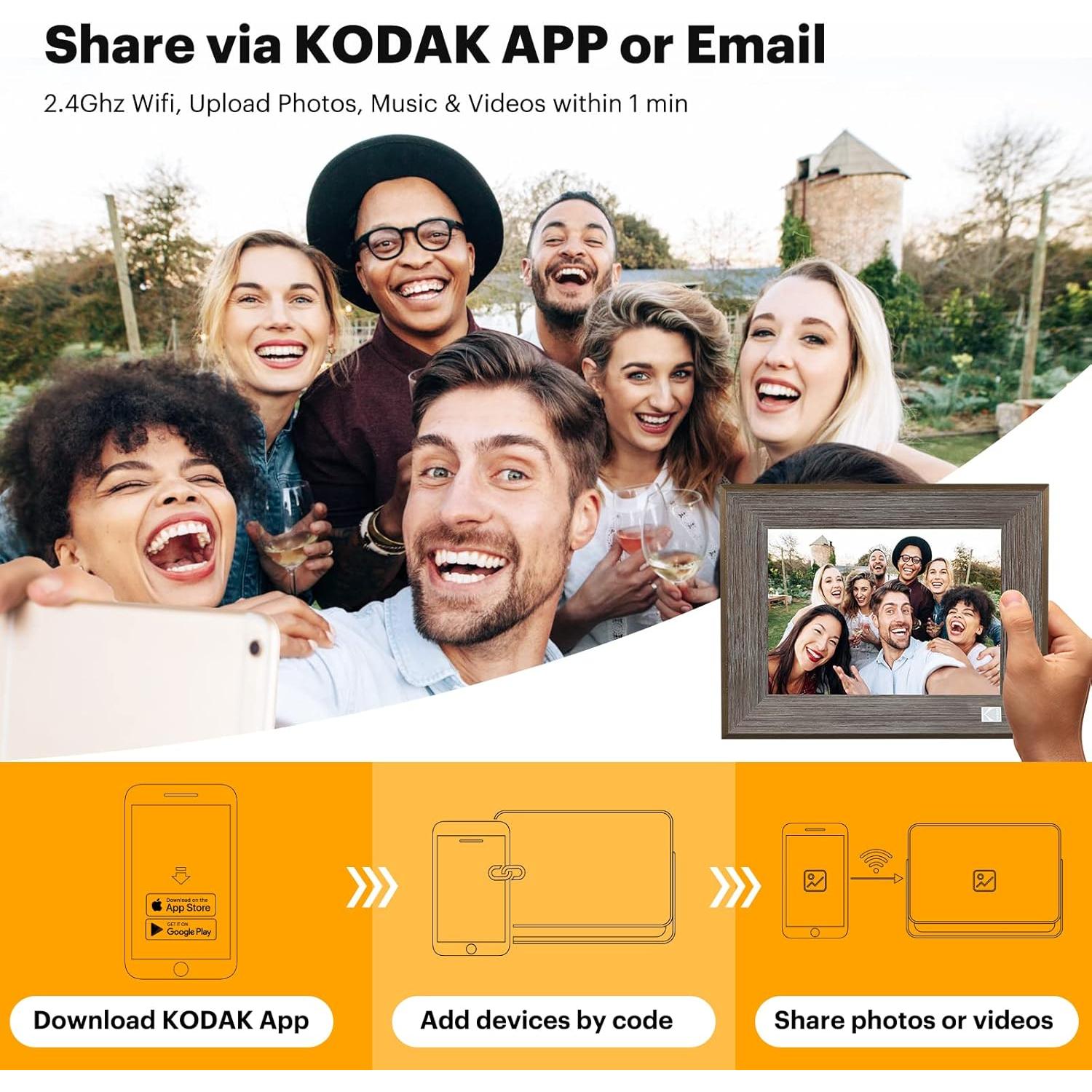 Marco de Fotos Digital KODAK 8" WiFi HD 1024x768 16GB Madera Gris