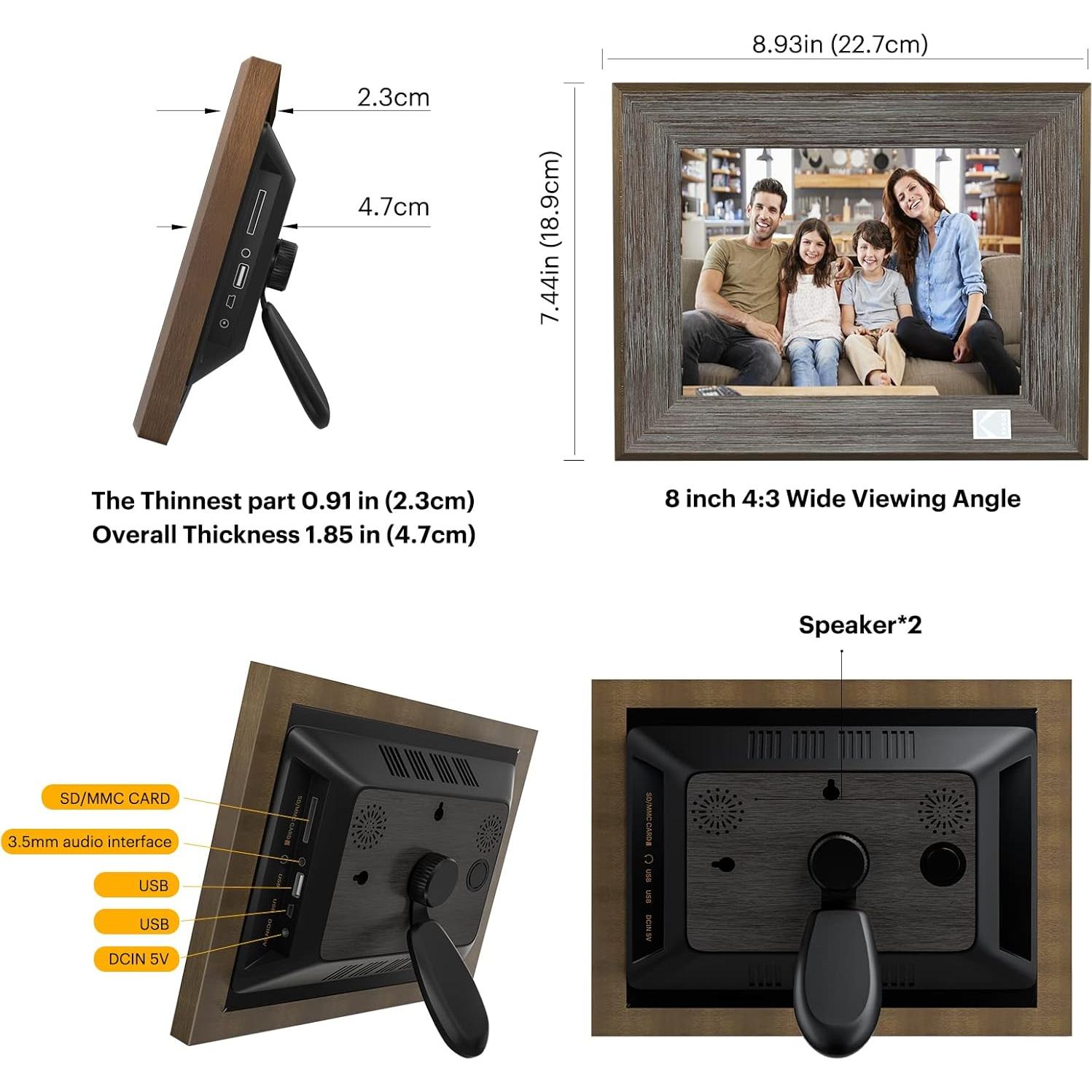 Marco de Fotos Digital KODAK 8" WiFi HD 1024x768 16GB Madera Gris