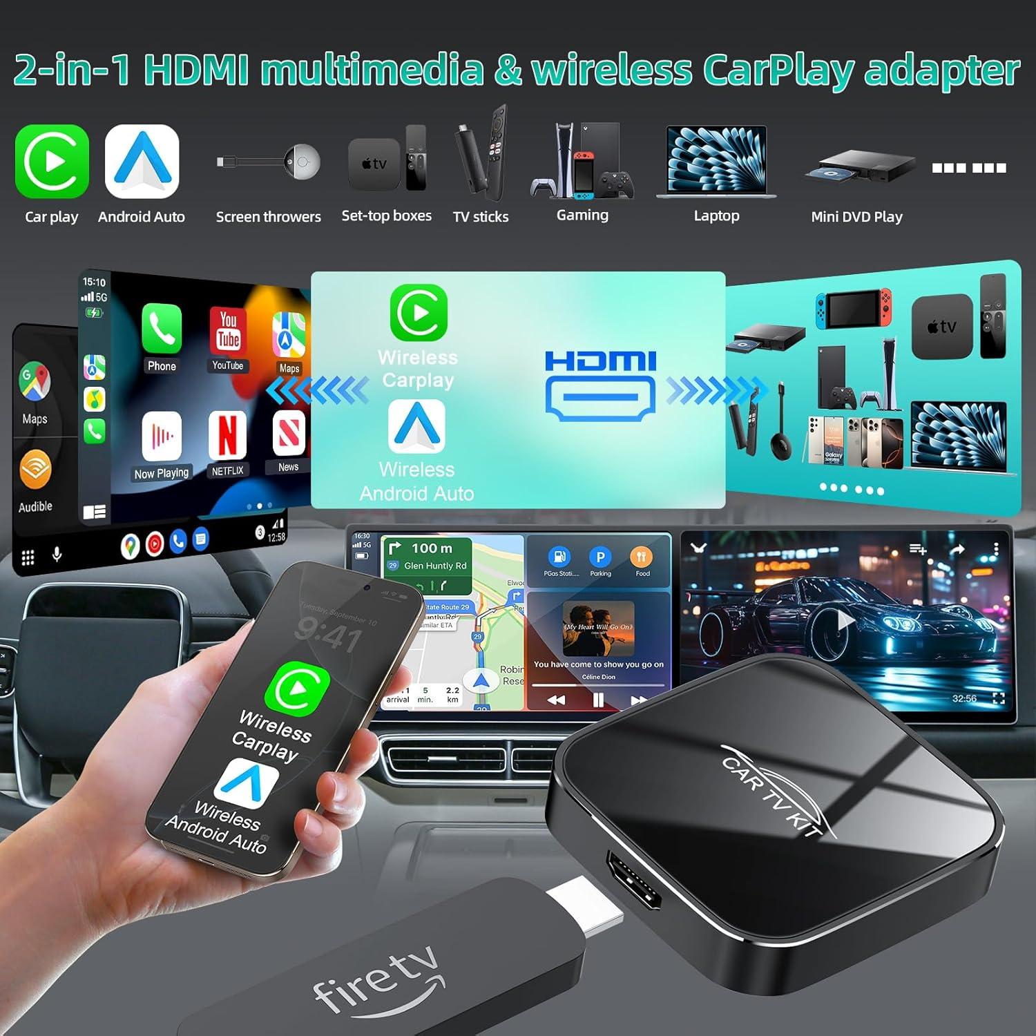 Adaptador Car TV Mate Max HDMI 3 en 1 CarPlay Android Auto