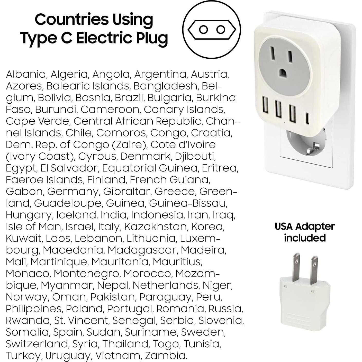 Adaptador de Enchufe de Viaje Cellet TIPO-C 5 en 1 USB