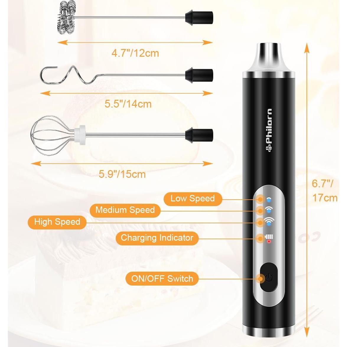 Espumador de Leche Recargable Philorn con 3 Cabezas y 3 Velocidades