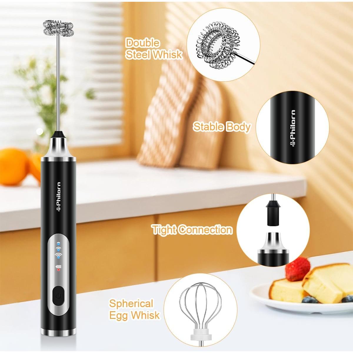 Espumador de Leche Recargable Philorn con 3 Cabezas y 3 Velocidades