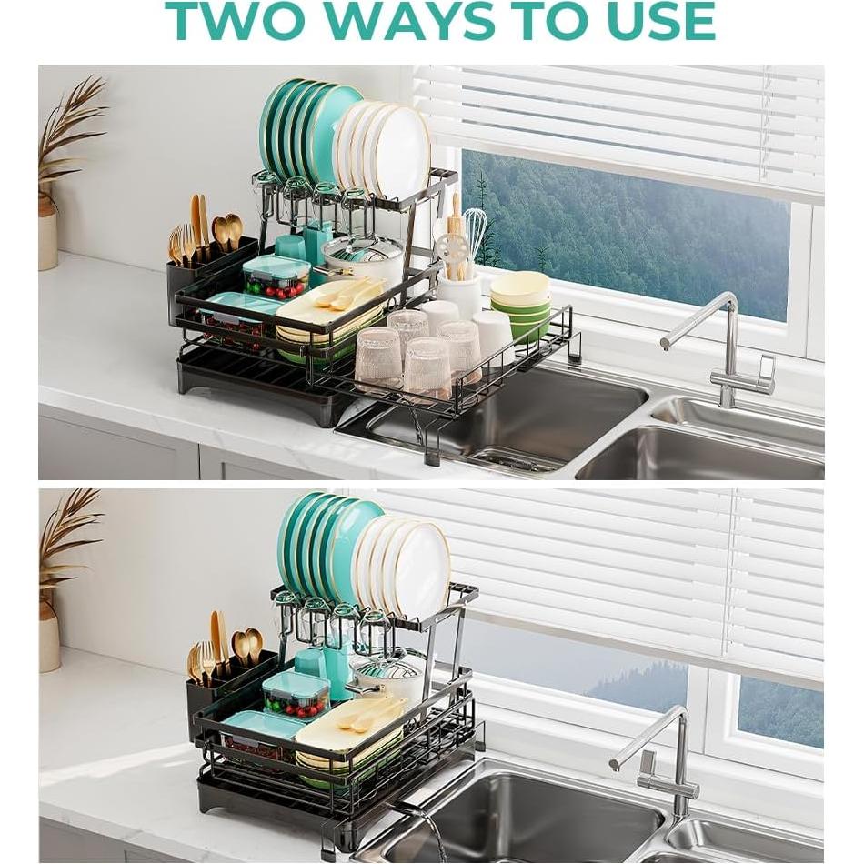 Escurridor de Platos 2 Niveles HANLE Acero Inoxidable Negro