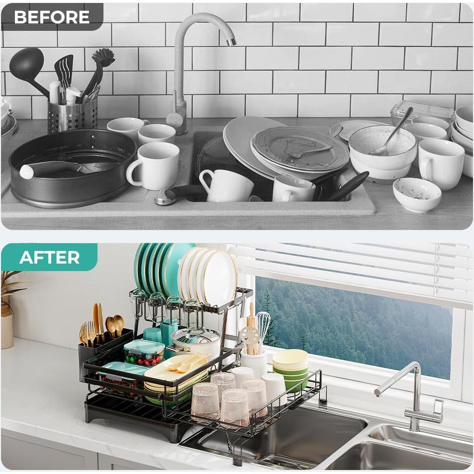 Escurridor de Platos 2 Niveles HANLE Acero Inoxidable Negro