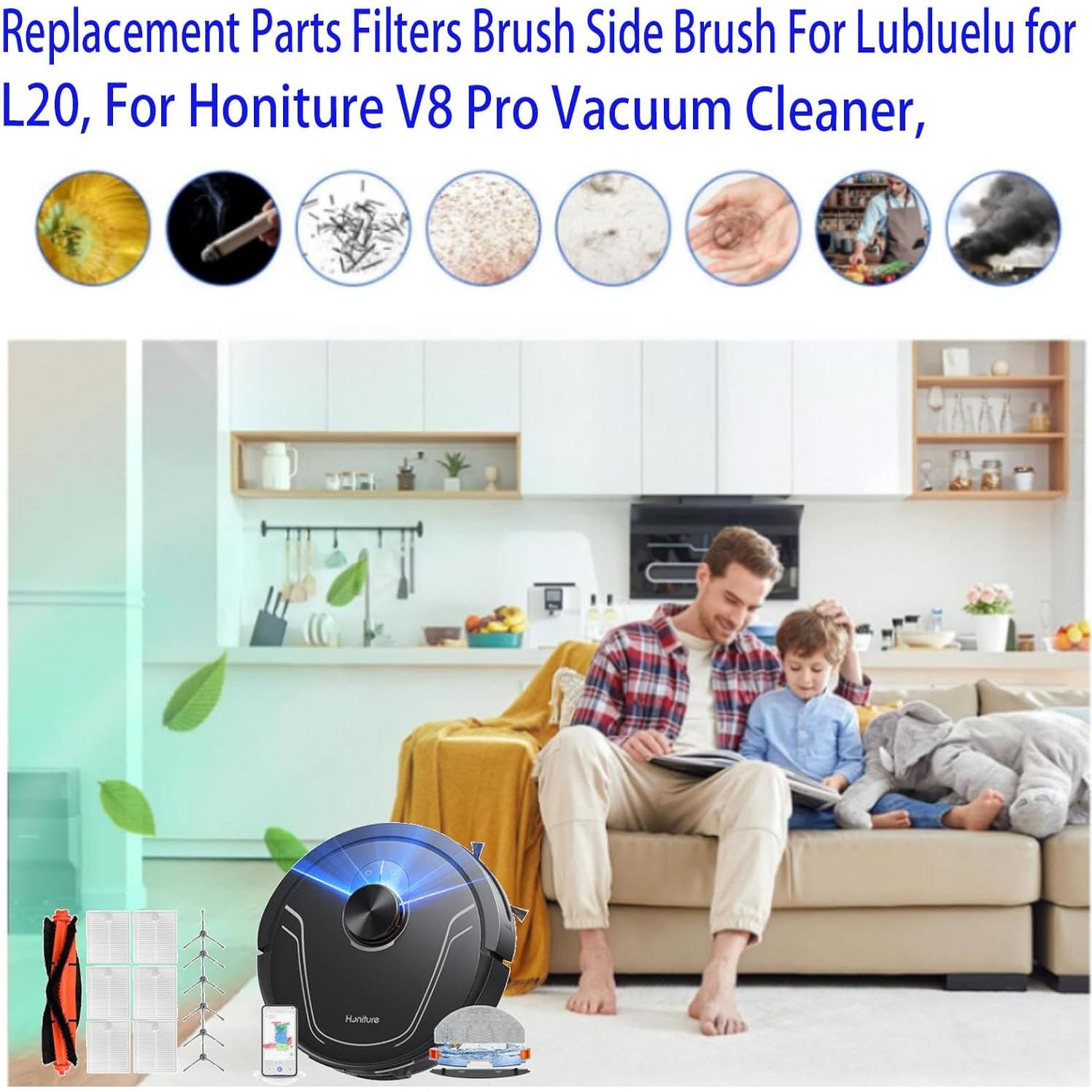 Kit de Repuesto para Aspiradora Lubluelu L20 / Honiture V8 Pro - 1 Cepillo Rodante, 6 Laterales, 6 Filtros HEPA