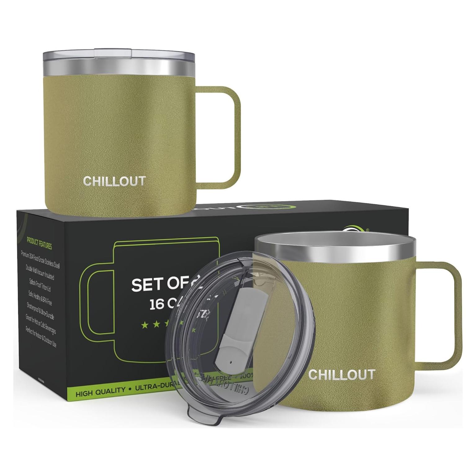 Taza de Café Aislada CHILLOUT LIFE 16 oz - Set de 2 Verde Militar