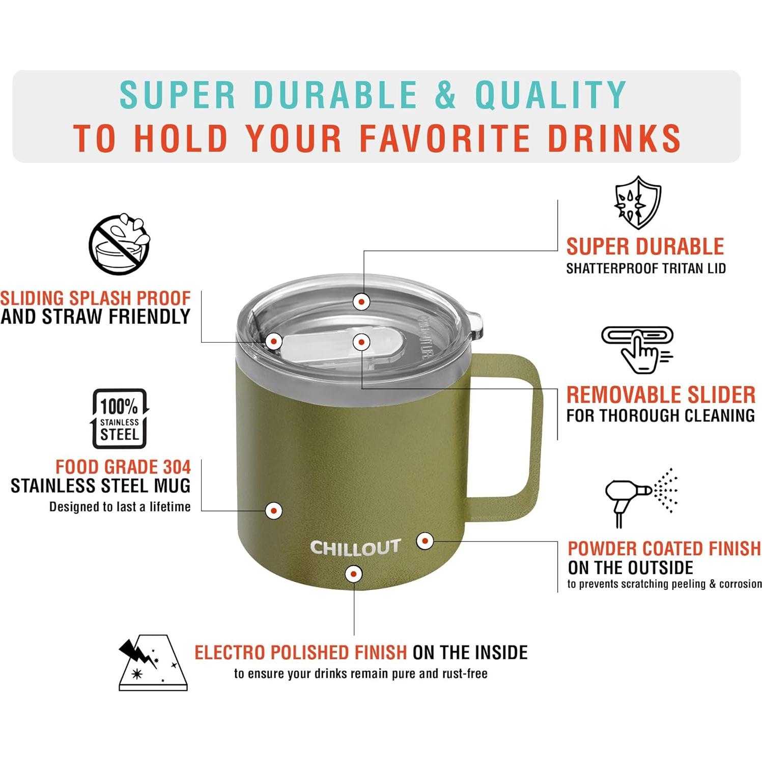 Taza de Café Aislada CHILLOUT LIFE 16 oz - Set de 2 Verde Militar