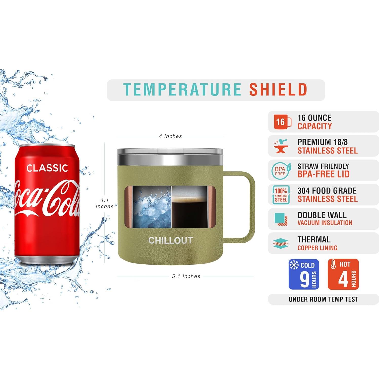 Taza de Café Aislada CHILLOUT LIFE 16 oz - Set de 2 Verde Militar