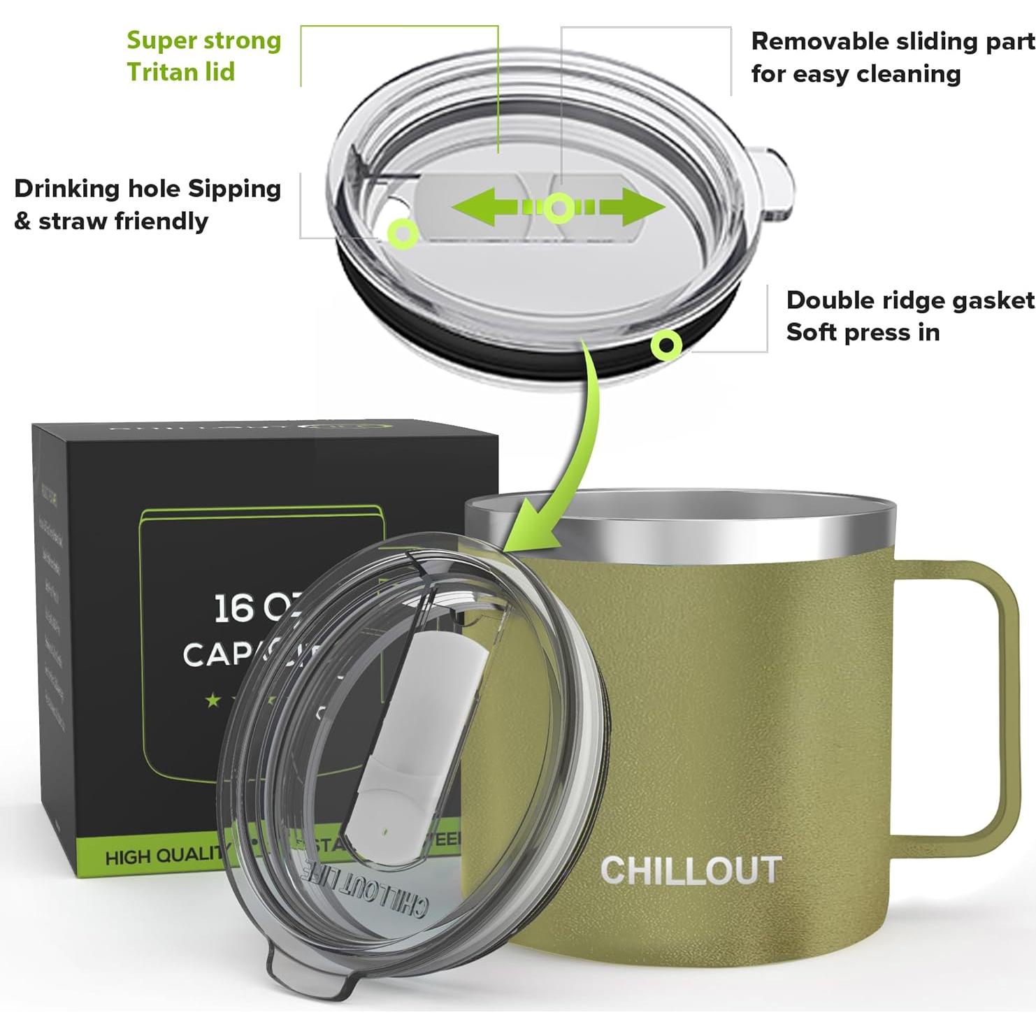 Taza de Café Aislada CHILLOUT LIFE 16 oz - Set de 2 Verde Militar