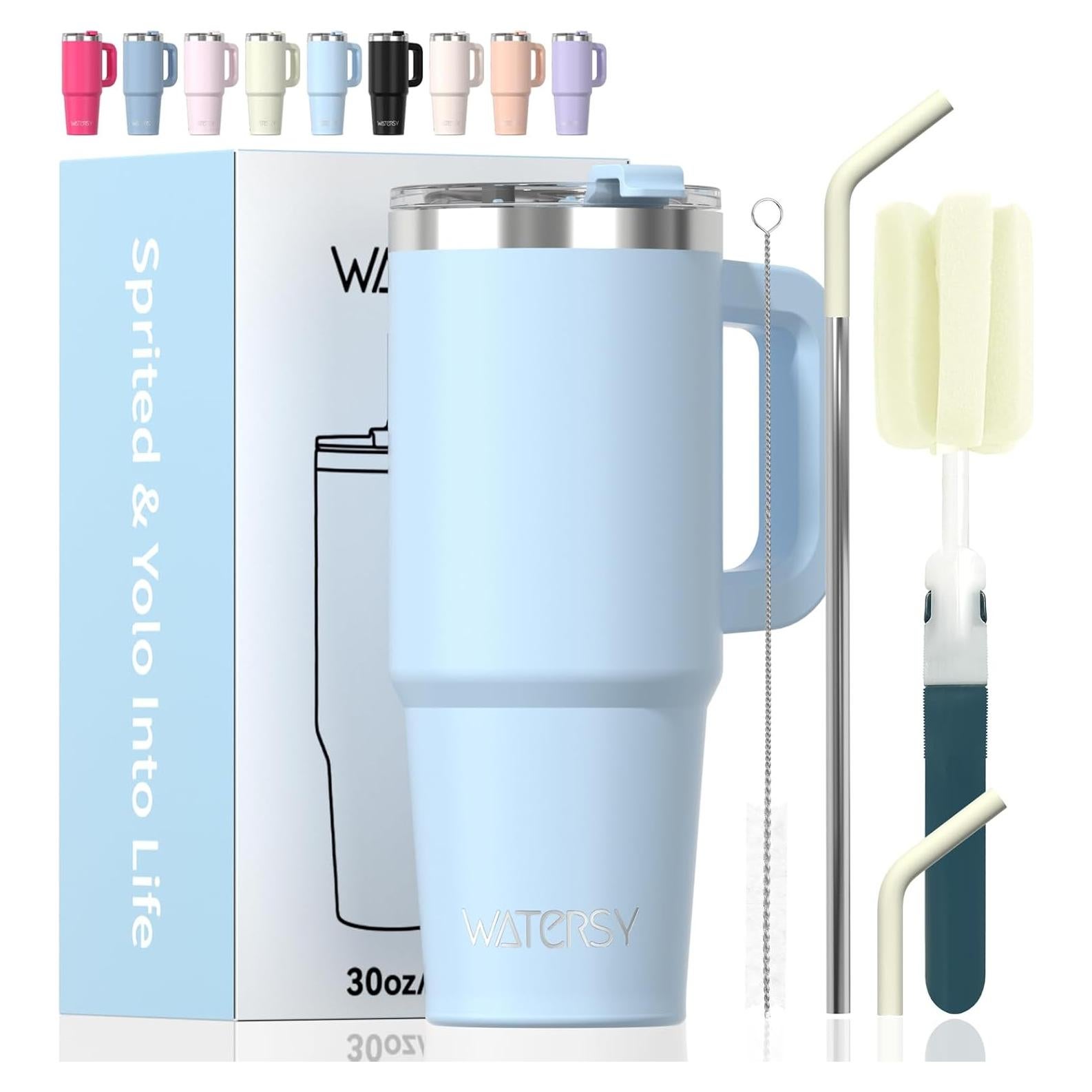 Taza de viaje WATERSY 20 oz acero inoxidable azul aislada