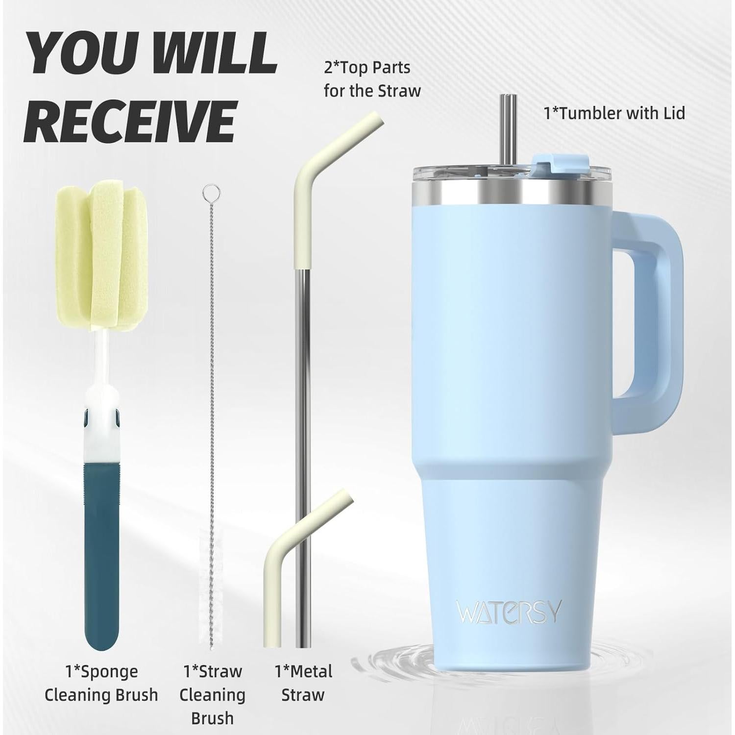 Taza de viaje WATERSY 20 oz acero inoxidable azul aislada