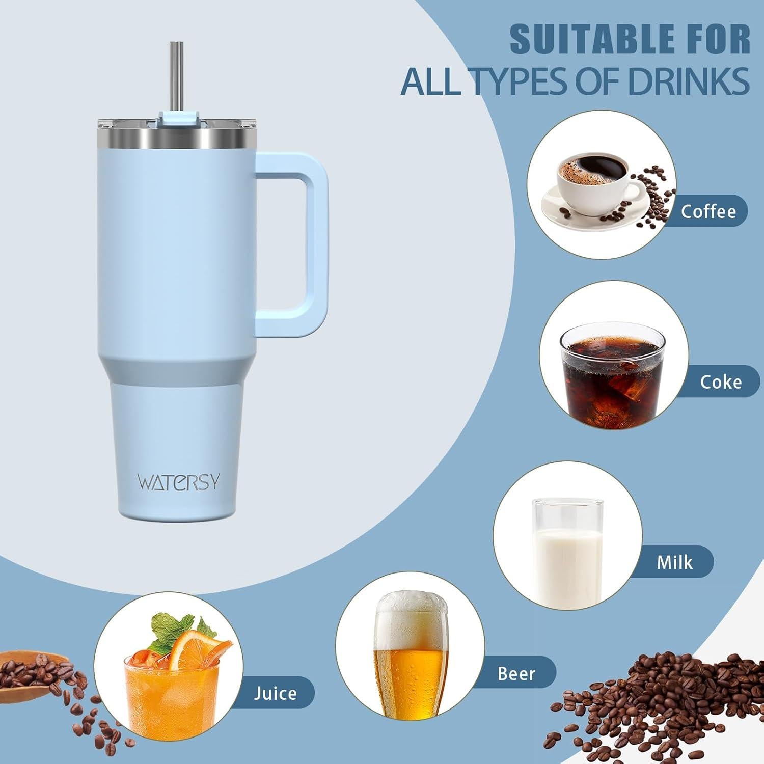 Taza de viaje WATERSY 20 oz acero inoxidable azul aislada