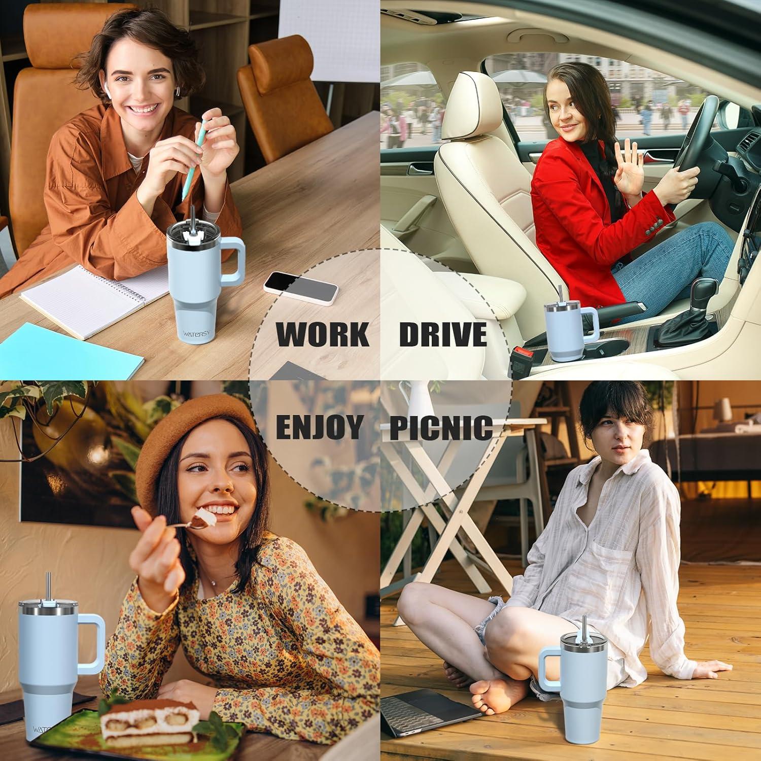 Taza de viaje WATERSY 20 oz acero inoxidable azul aislada