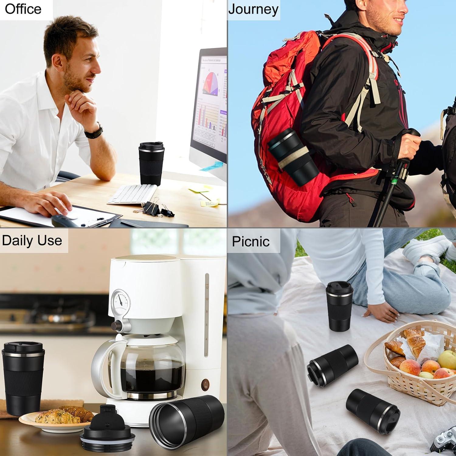 Taza de Café de Viaje Foaincore 6 Pcs 380 ml Acero Inoxidable