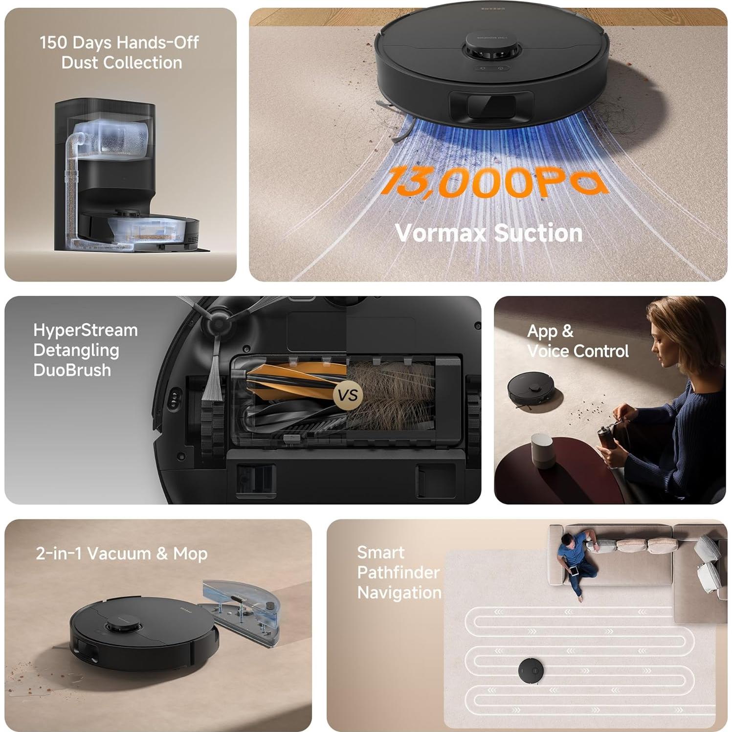Aspiradora Robot DREAME D20 Plus 2 en 1, 13000Pa, Negro