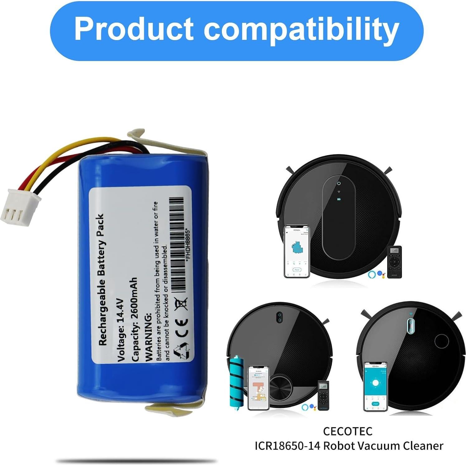 Batería de Reemplazo 2600mAh para Aspiradora CECOTEC ICR18650-14