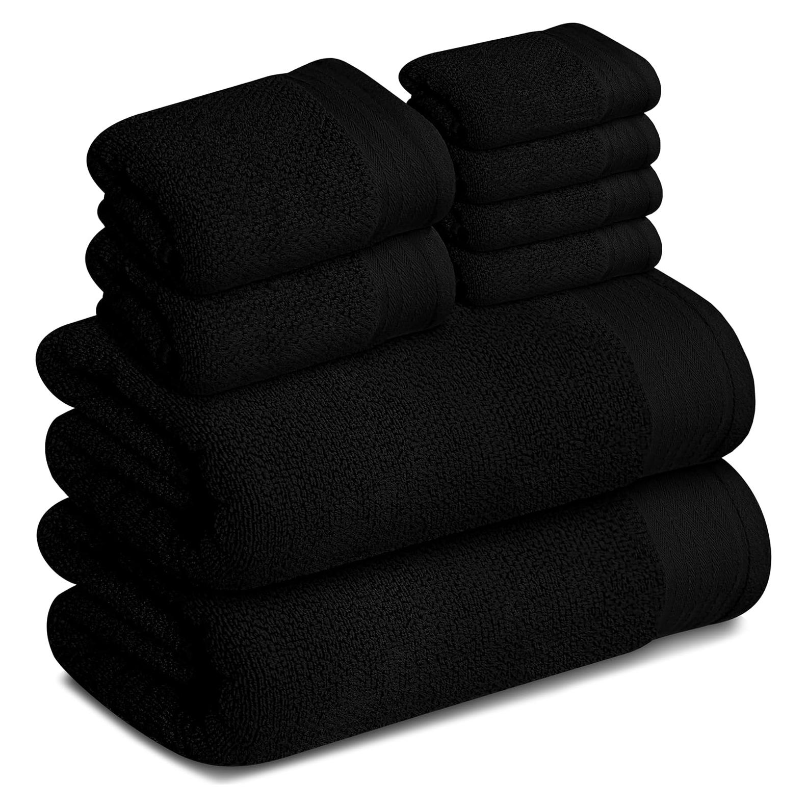 Tens Towels Pack of 8 Popcorn Textured Luxury Towels Set, 2 Extra Large Bath, 2 Hand, 4 Washcloths, 100% Cotton, Plush Hotel Quality, Super Absorbent, Perfect for Your Bathroom, Black