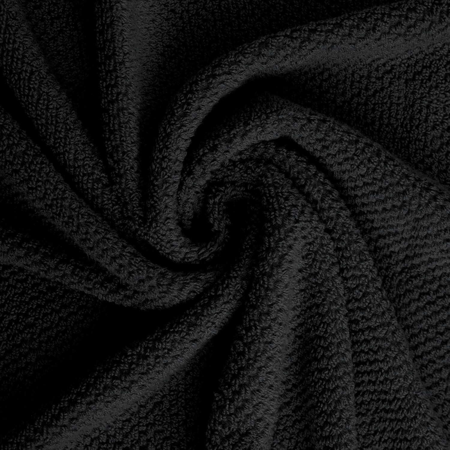 Tens Towels Pack of 8 Popcorn Textured Luxury Towels Set, 2 Extra Large Bath, 2 Hand, 4 Washcloths, 100% Cotton, Plush Hotel Quality, Super Absorbent, Perfect for Your Bathroom, Black