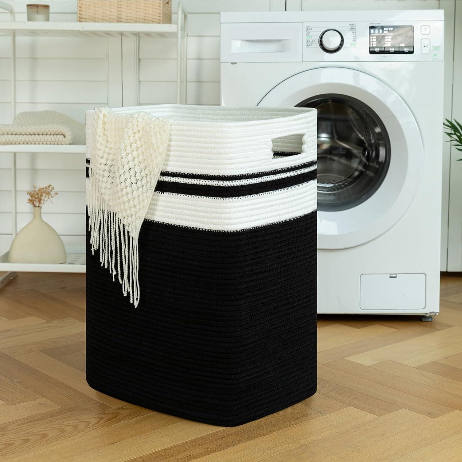 Cesto de Ropa Plegable OIAHOMY 91L Algodón Negro