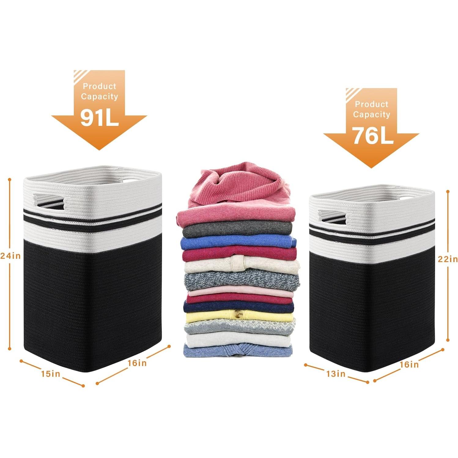 Cesto de Ropa Plegable OIAHOMY 91L Algodón Negro