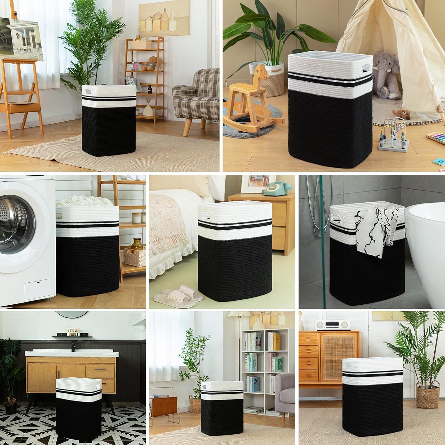 Cesto de Ropa Plegable OIAHOMY 91L Algodón Negro