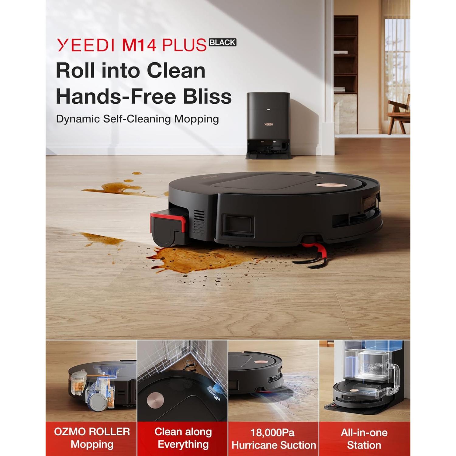 Robot Aspirador Yeedi M14 Plus Negro con Fregado y Accesorios