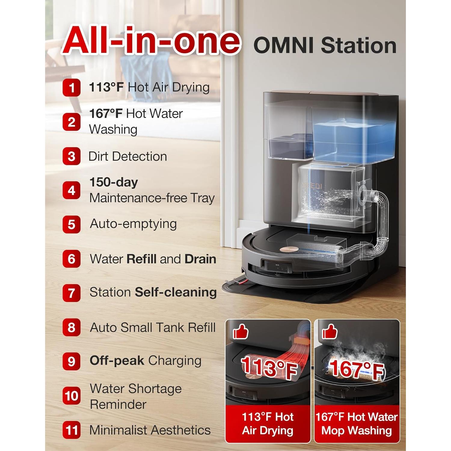 Robot Aspirador Yeedi M14 Plus Negro con Fregado y Accesorios