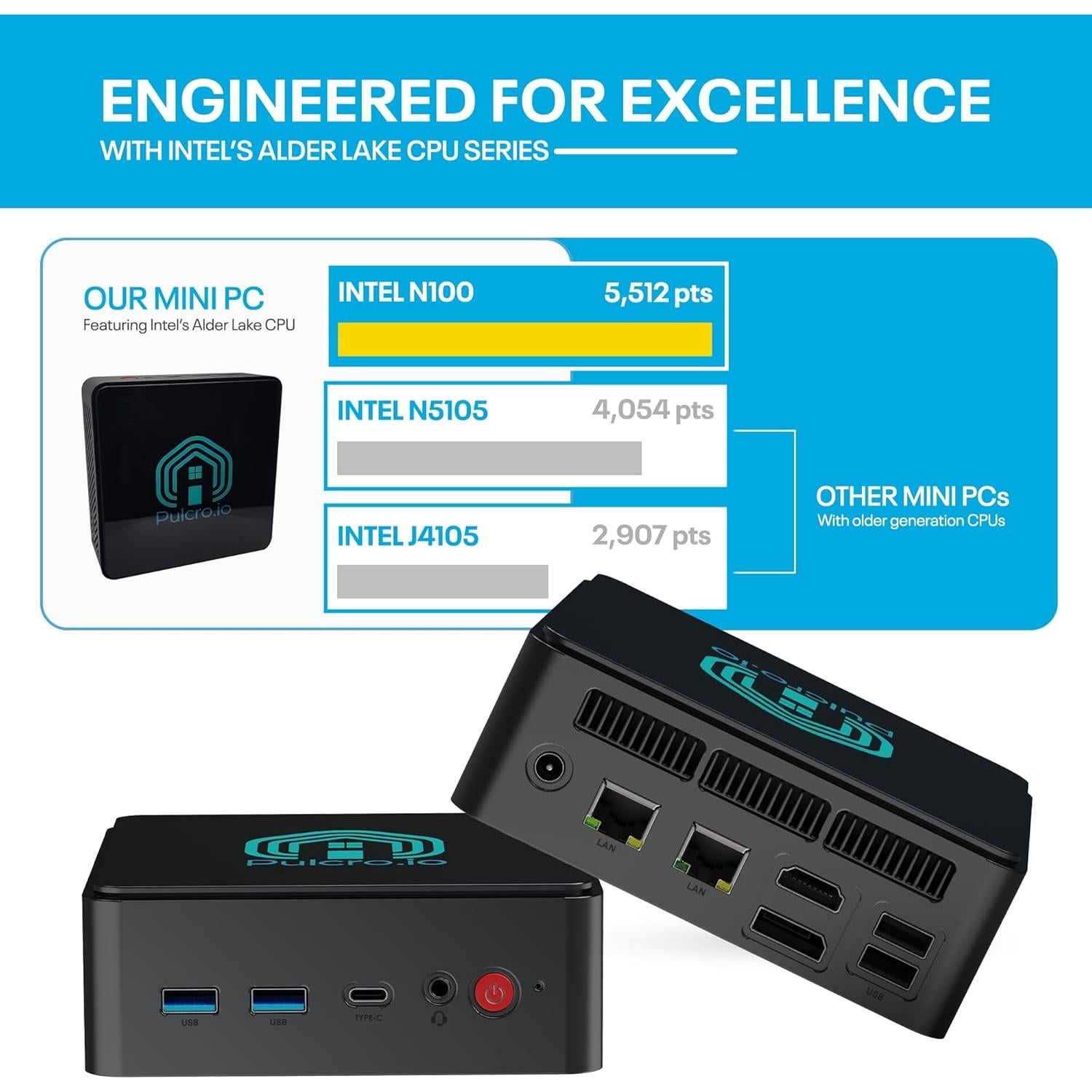 Mini PC Pulcro TK Two | Intel N100, 16GB RAM, 256GB SSD, 4K