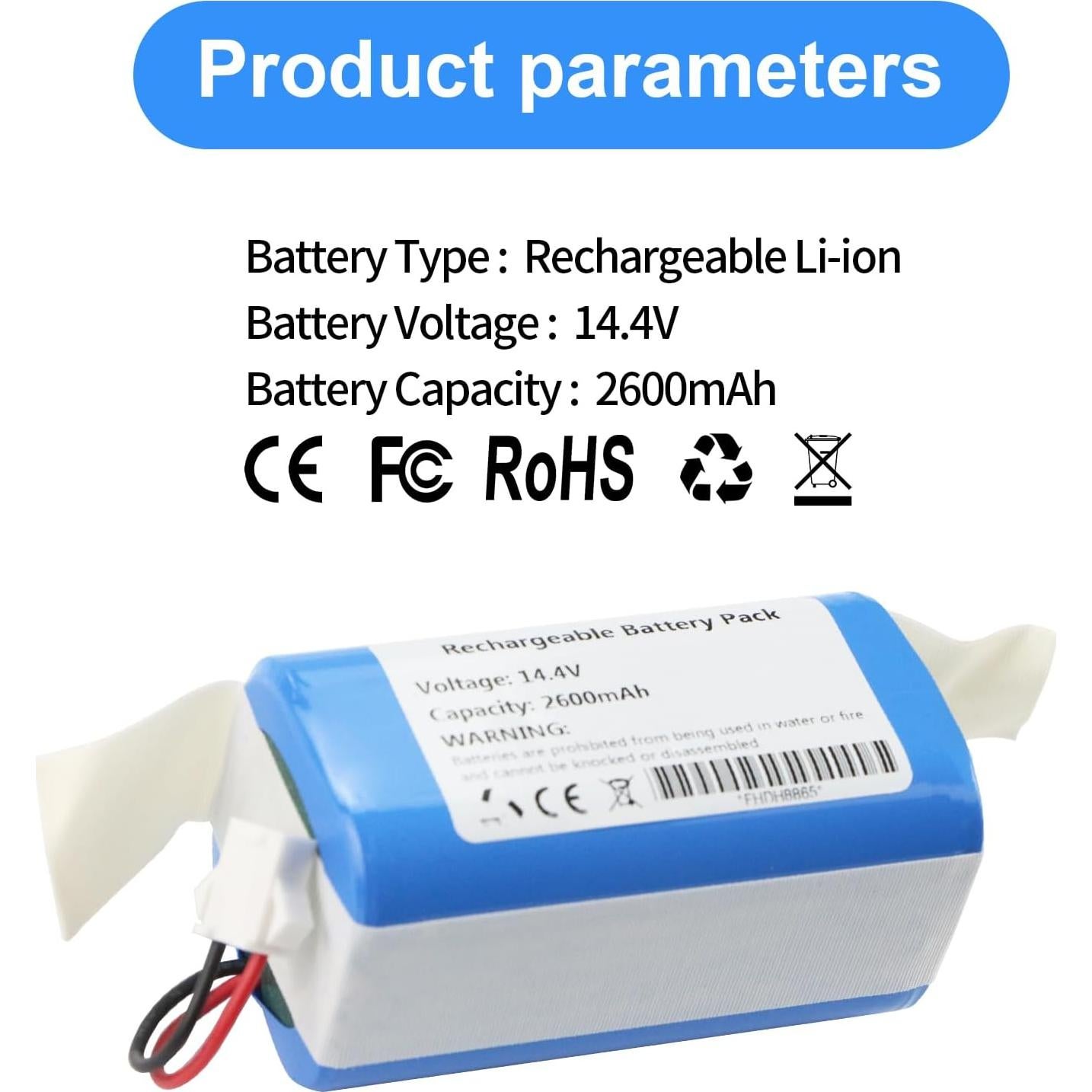 Batería de Reemplazo 14.4V 2600mAh para Aspiradora Yeedi/Tikom