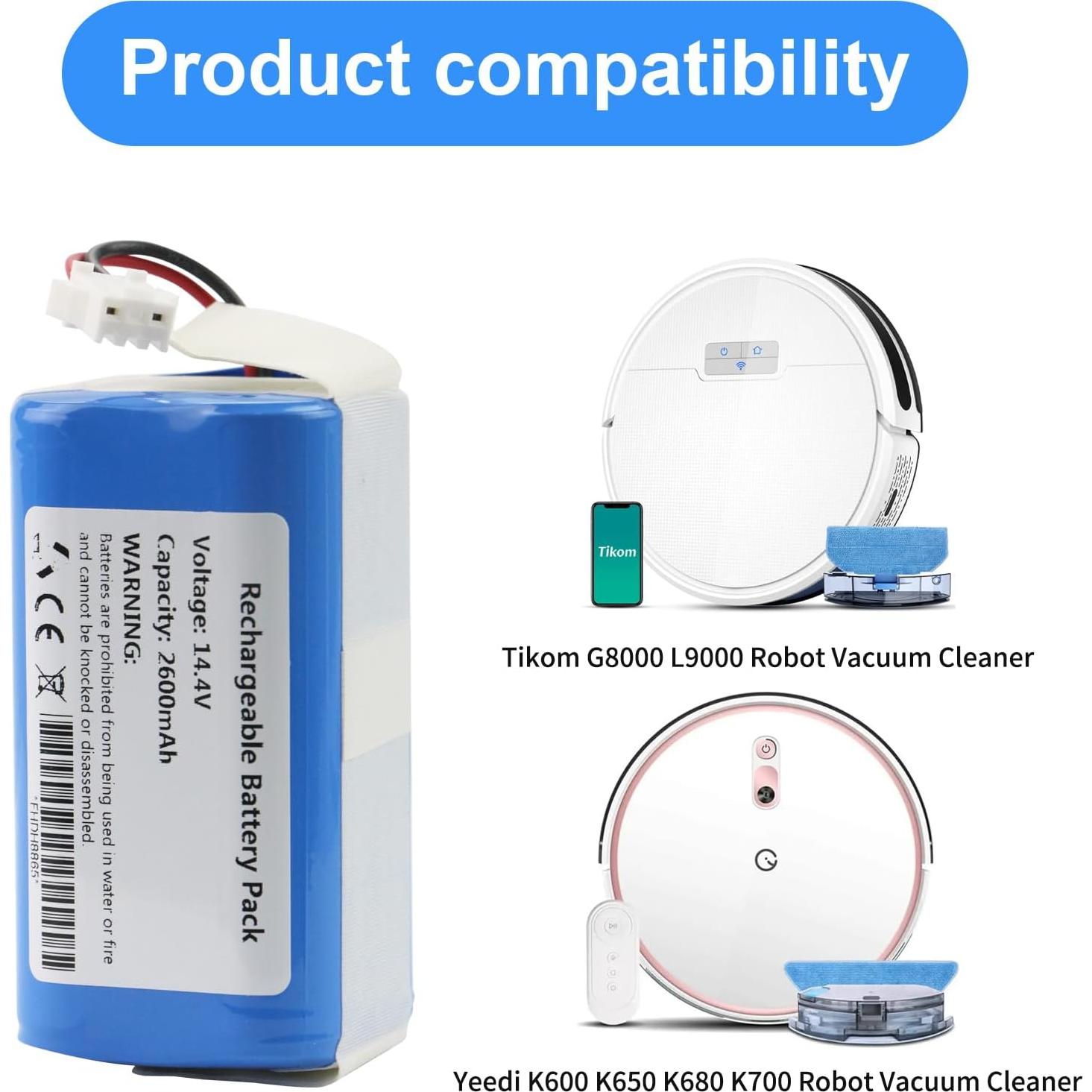 Batería de Reemplazo 14.4V 2600mAh para Aspiradora Yeedi/Tikom