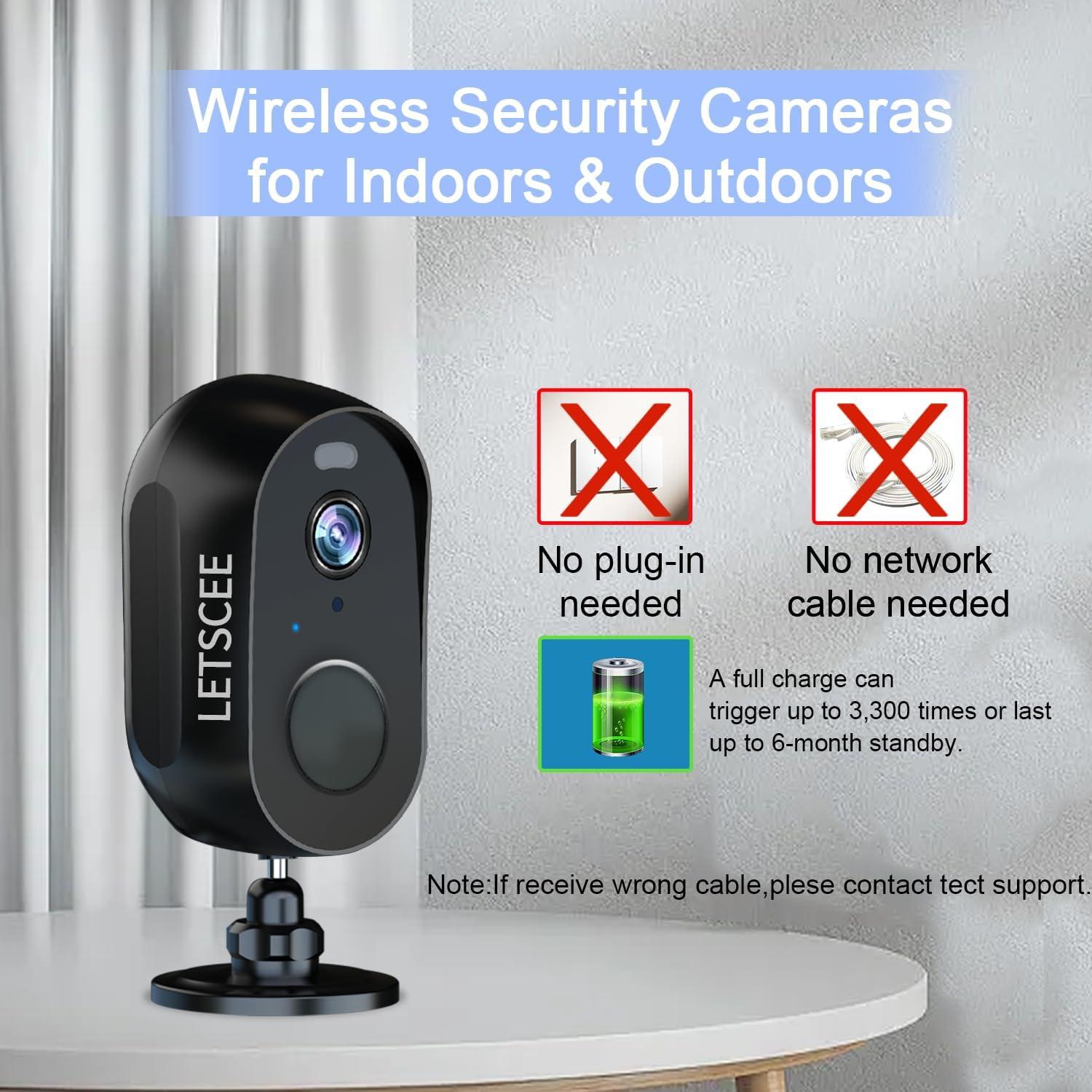 Cámara de Seguridad Inalámbrica LETSCEE 2K con Audio y Visión Nocturna