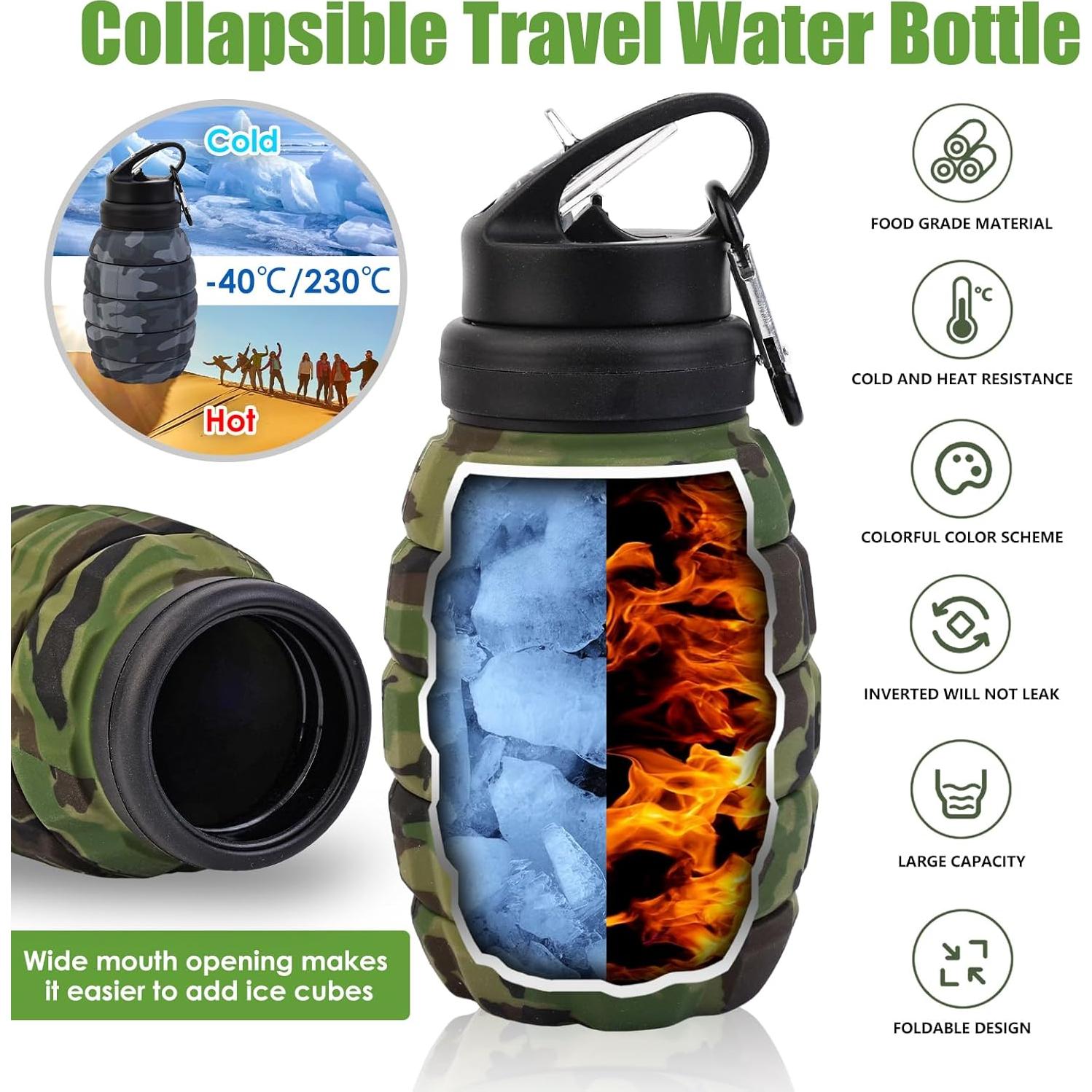 Botella de Agua Plegable KUNHANG 580ml Verde Deportiva