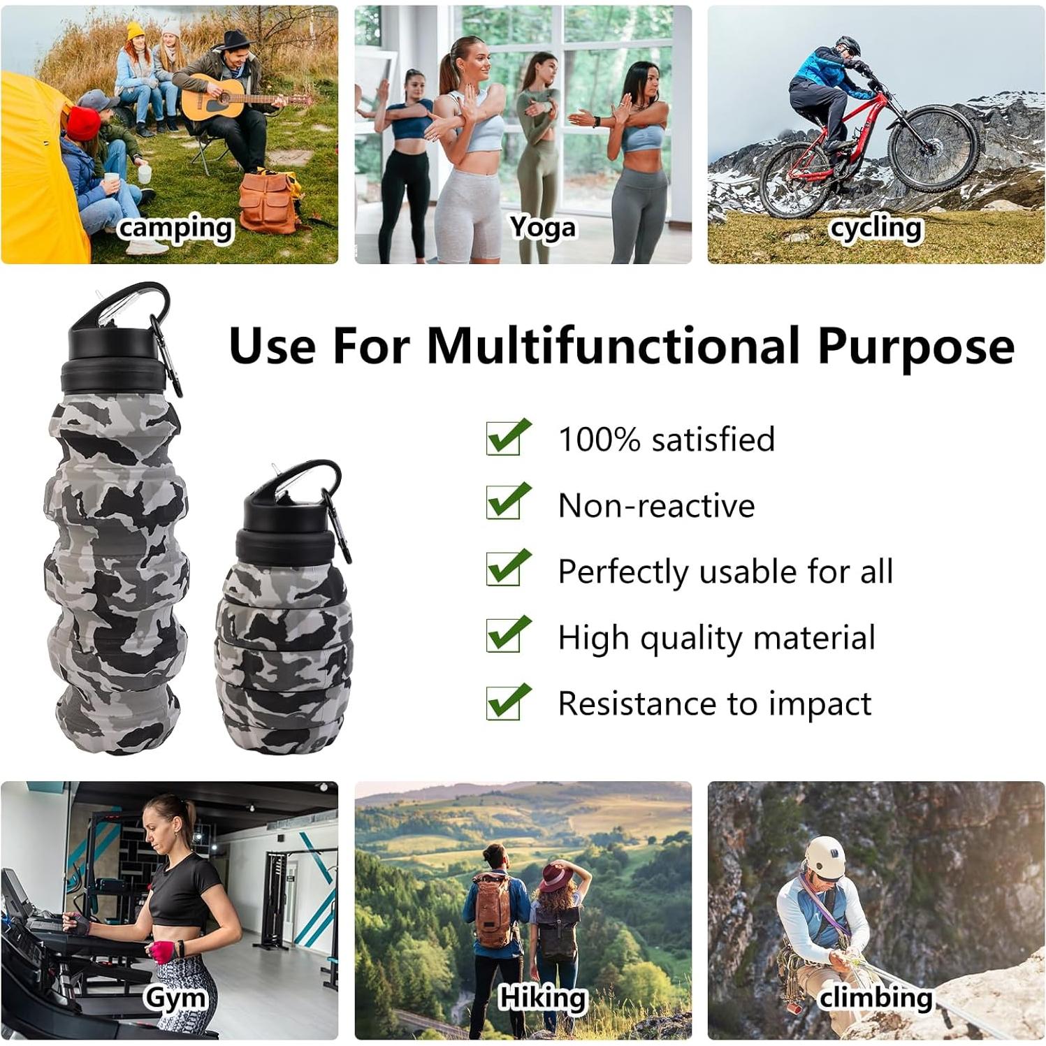 Botella de Agua Plegable KUNHANG 580ml Verde Deportiva