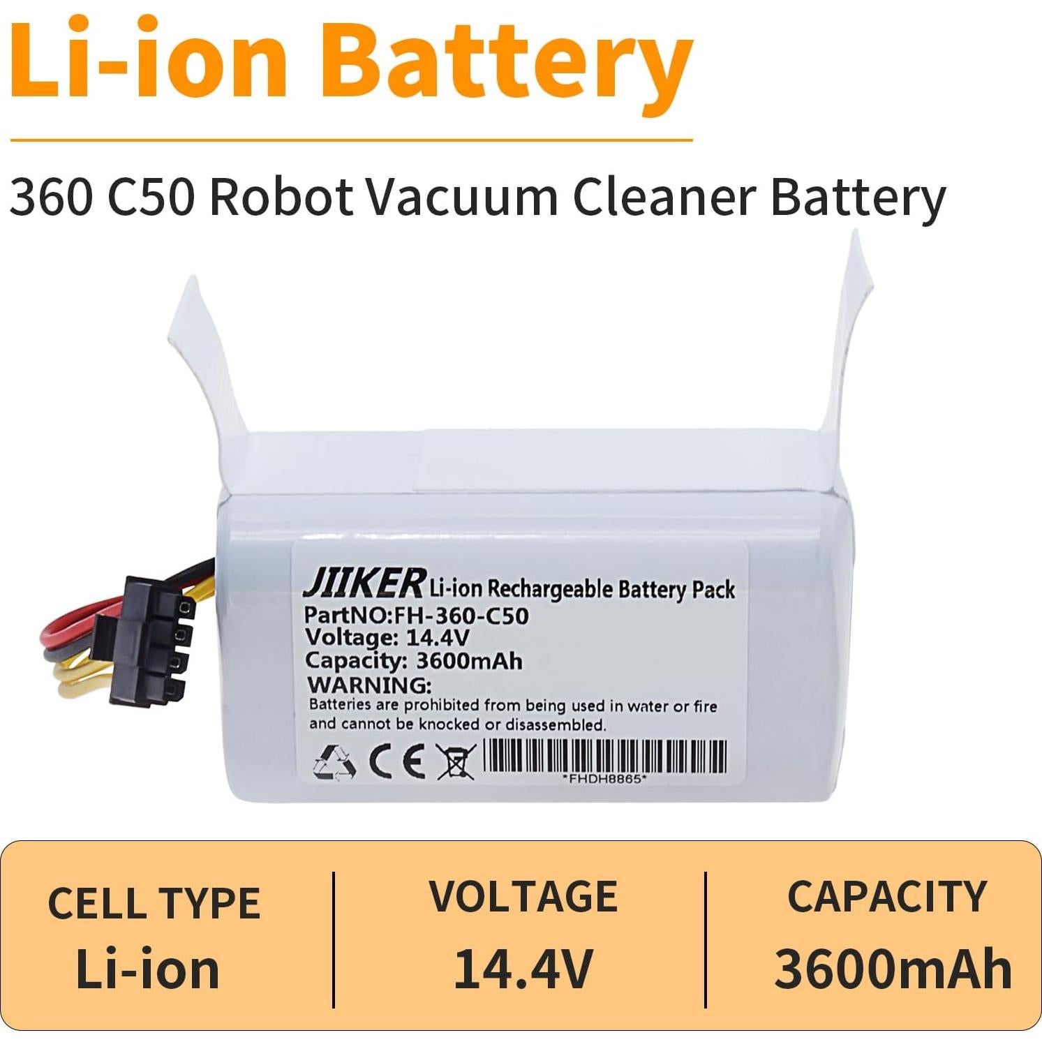 Batería de Reemplazo 14.4V 3600mAh Li-ion para Aspiradora 360 C50