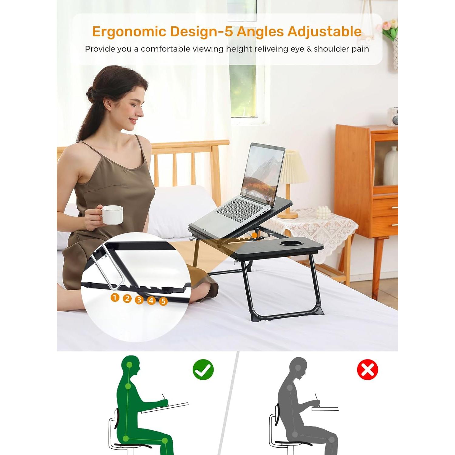 Mesa de sofá ajustable Onejiafu negra para laptop y lectura