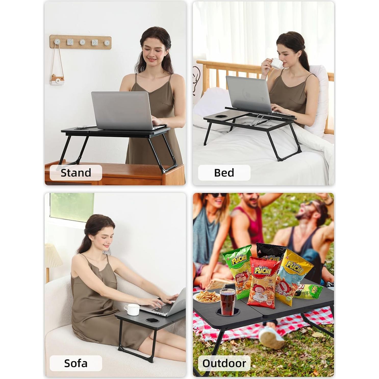 Mesa de sofá ajustable Onejiafu negra para laptop y lectura